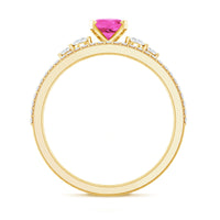 1.50 CT Oval Cut Solitaire Created Pink Sapphire Ring Set with Diamond