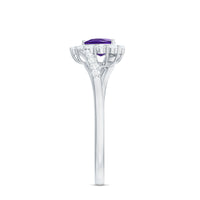Real 0.9 Carat Amethyst Heart Engagement Ring with Diamond Halo