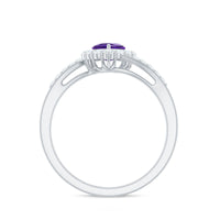 Real 0.9 Carat Amethyst Heart Engagement Ring with Diamond Halo