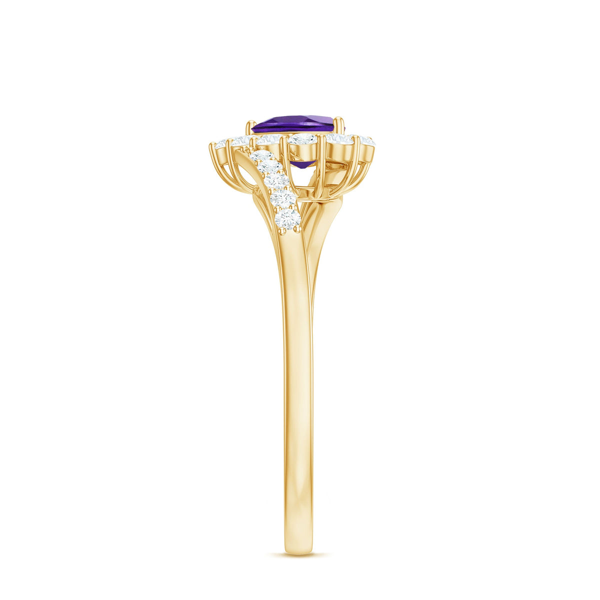 Real 0.9 Carat Amethyst Heart Engagement Ring with Diamond Halo