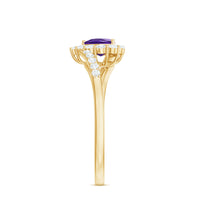 Real 0.9 Carat Amethyst Heart Engagement Ring with Diamond Halo
