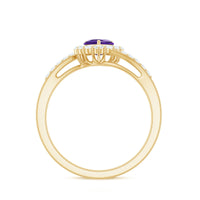 Real 0.9 Carat Amethyst Heart Engagement Ring with Diamond Halo