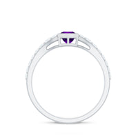 Rosec Jewels 1 Carat bezel set amethyst solitaire promise ring with a diamond accents, showcasing elegant purple gemstone and fine craftsmanship.