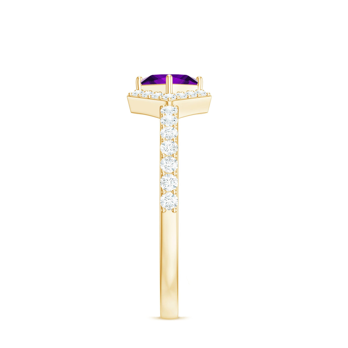 Certified 1.2 Carat Amethyst princess cut engagement ring with diamond accents, showcasing elegant design from Rosec Jewels.