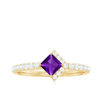 Certified 1.2 Carat Amethyst princess cut engagement ring with diamond accents by Rosec Jewels, showcasing a detailed view of the ring.