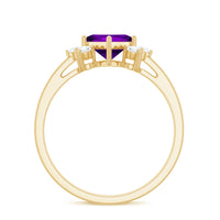 Rosec Jewels princess cut amethyst promise ring with diamond trio, showcasing a stunning purple gemstone and sparkling accents.