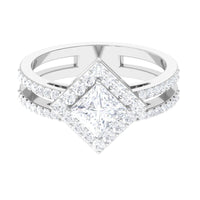 Rosec Jewels 2.50 CT princess cut zircon double engagement band ring with sparkling stones and polished silver finish.