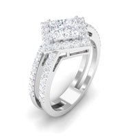 Two-tone Rosec Jewels 2.50 CT princess cut zircon double engagement band ring with sparkling stones and intricate design.