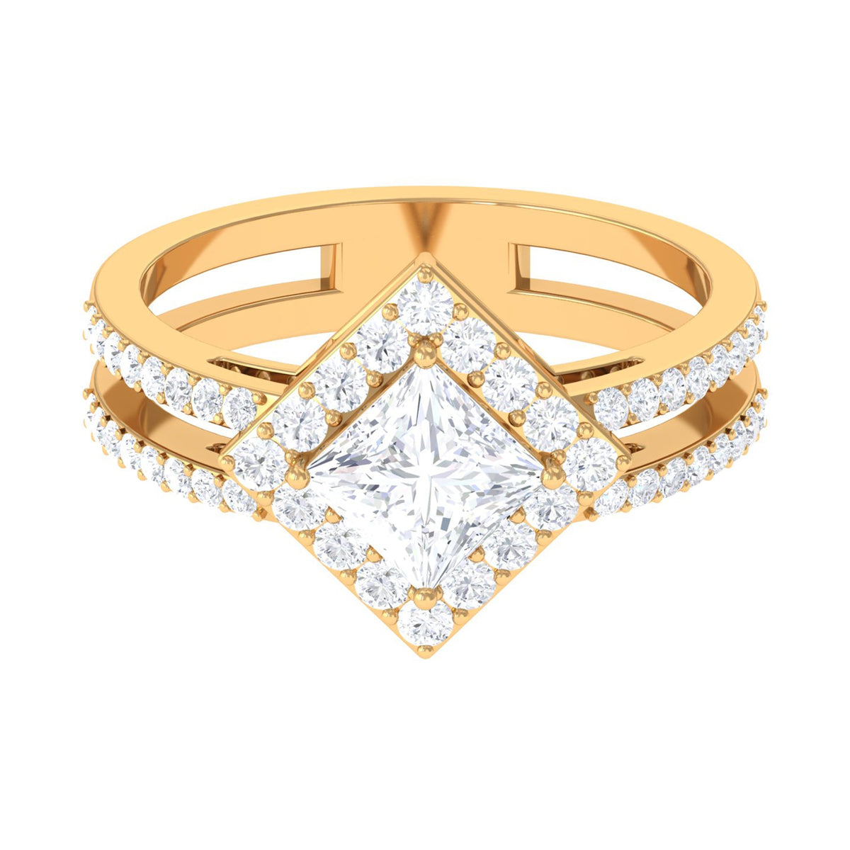 Rosec Jewels 2.50 CT princess cut zircon double engagement band ring with sparkling stones and intricate design.