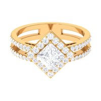 Rosec Jewels 2.50 CT princess cut zircon double engagement band ring with sparkling stones and intricate design.