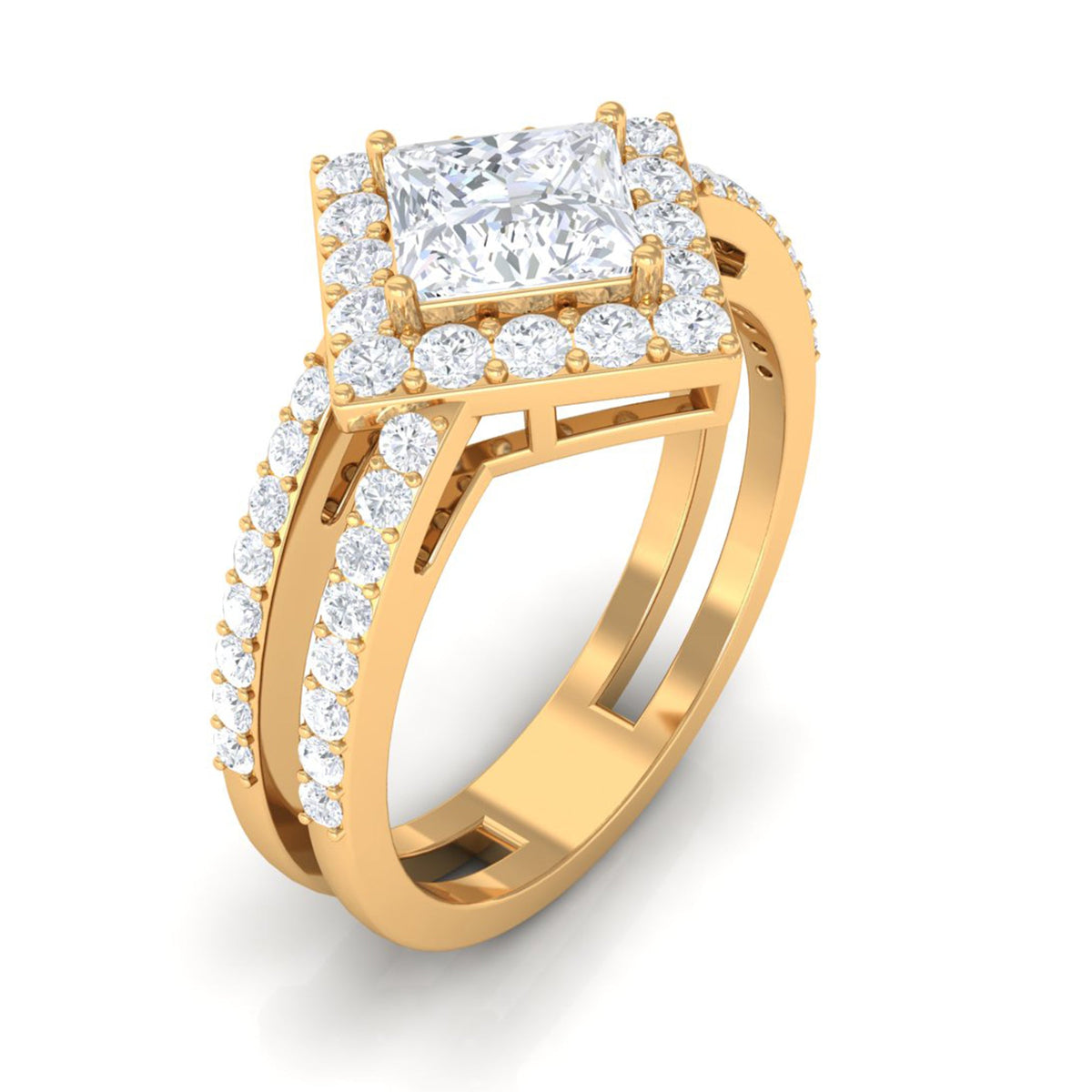 Rosec Jewels 2.50 CT princess cut zircon double engagement band ring with sparkling stones and intricate metalwork.
