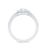 Pear Shape Cubic Zirconia Halo Engagement Ring in Split Shank