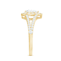 Pear Shape Cubic Zirconia Halo Engagement Ring in Split Shank