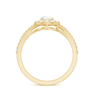 Pear Shape Cubic Zirconia Halo Engagement Ring in Split Shank
