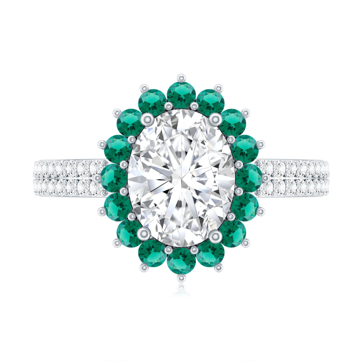 Certified 2 Carat Lab Grown Diamond Engagement Ring with Emerald Halo