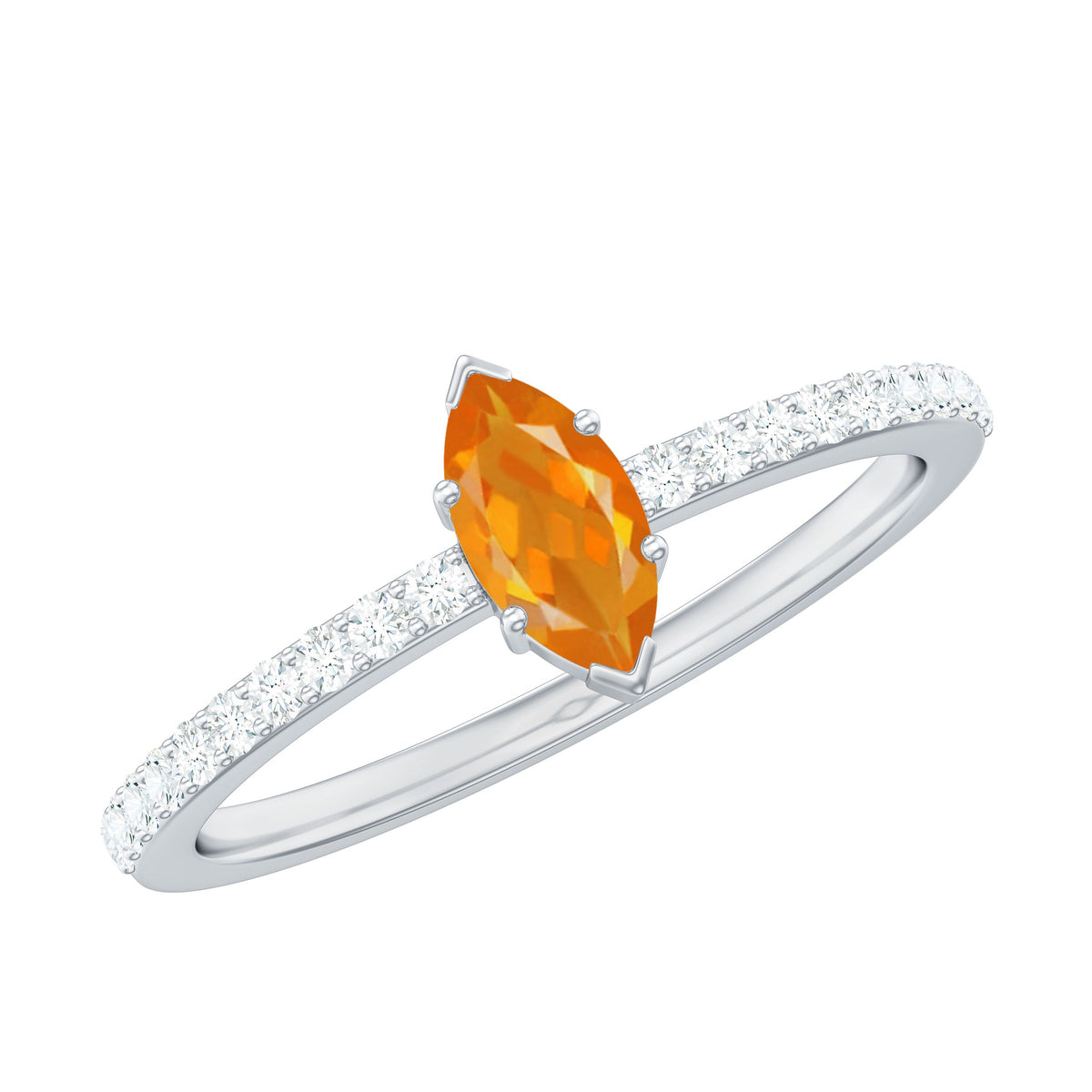 Rosec Jewels 1/2 Ct fire opal marquise engagement ring with diamond accents, showcasing a stunning colorful gemstone setting.