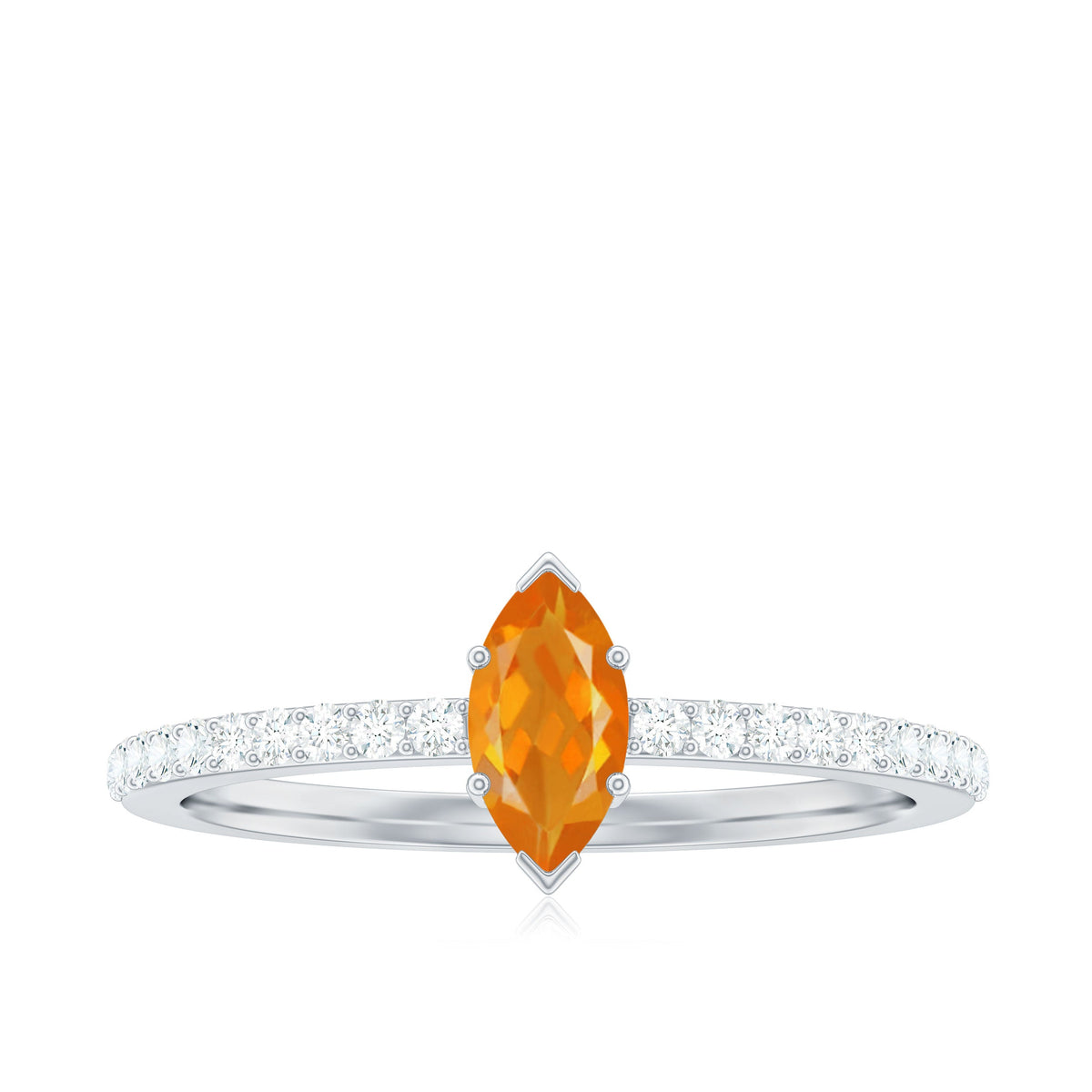 Marquise engagement ring with 1/2 carat fire opal and diamonds, featuring a rose gold band from Rosec Jewels.