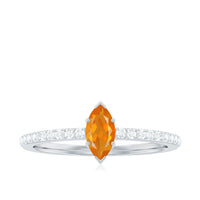 Marquise engagement ring with 1/2 carat fire opal and diamonds, featuring a rose gold band from Rosec Jewels.