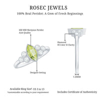 Natural 0.7 Carat Marquise Shape Peridot Engagement Ring with Diamond