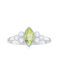 Natural 0.7 Carat Marquise Shape Peridot Engagement Ring with Diamond