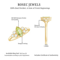 Natural 0.7 Carat Marquise Shape Peridot Engagement Ring with Diamond