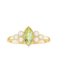 Natural 0.7 Carat Marquise Shape Peridot Engagement Ring with Diamond