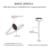Natural Marquise Garnet Promise Ring with Diamond Bypass Shank
