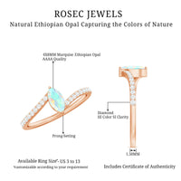 Natural Marquise Ethiopian Opal Diamond Promise Ring with Bypass Shank