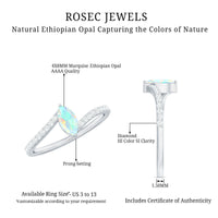 Natural Marquise Ethiopian Opal Diamond Promise Ring with Bypass Shank