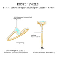 Natural Marquise Ethiopian Opal Diamond Promise Ring with Bypass Shank
