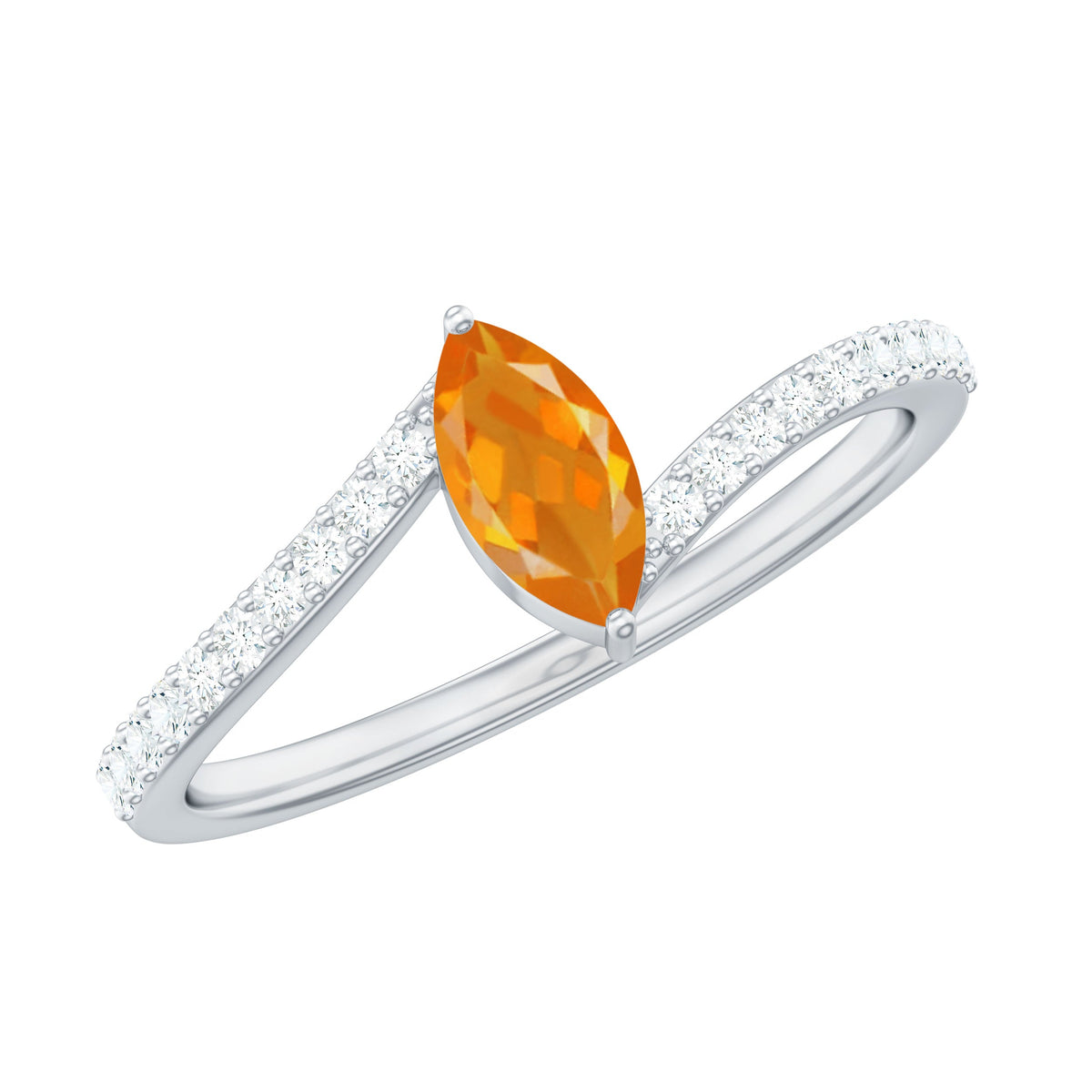 Rosec Jewels 1/2 Ct bypass engagement ring featuring a vibrant fire opal centerpiece and sparkling diamonds on a sleek band