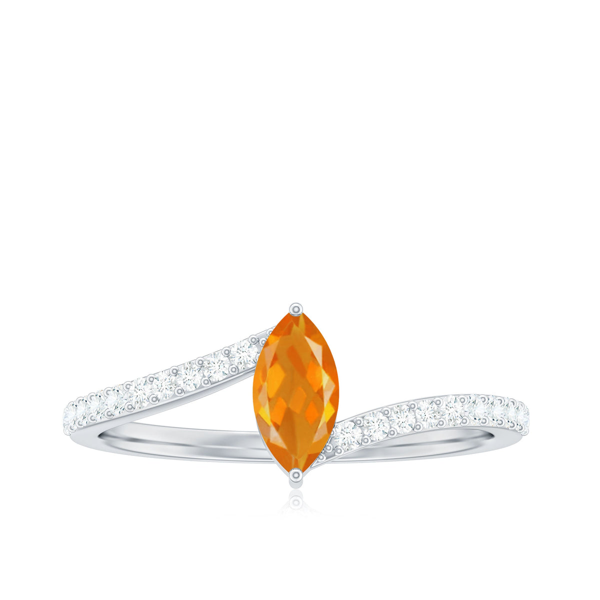 Rosec Jewels 1/2 Ct bypass engagement ring featuring a vibrant fire opal and sparkling diamonds, elegant and unique jewelry design.