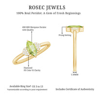 Natural 0.7 Carat Marquise Peridot Promise Ring with Diamond