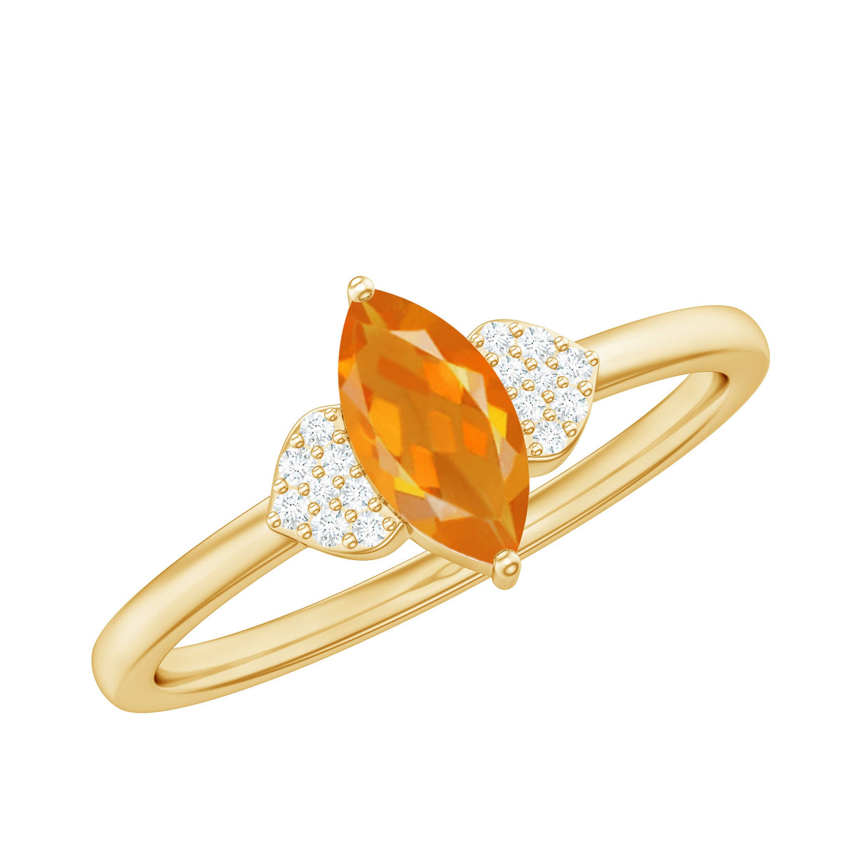 Marquise solitaire fire opal engagement ring with diamond accents by Rosec Jewels, featuring a prominent orange gemstone and elegant setting.