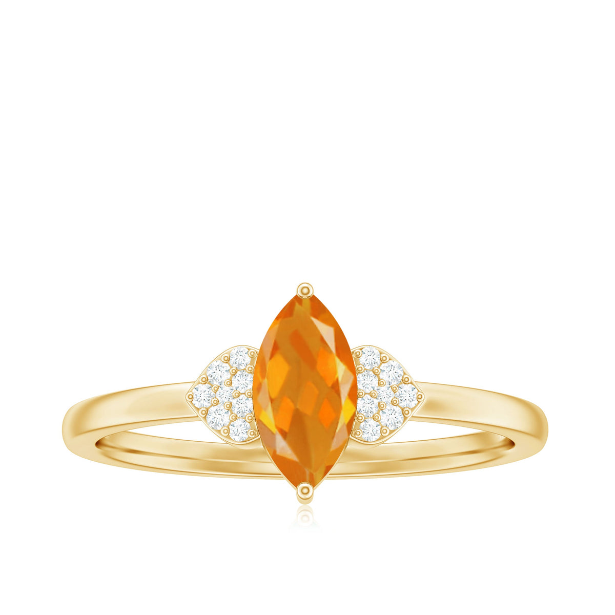 Marquise solitaire fire opal engagement ring with diamond accents by Rosec Jewels, showcasing a vibrant orange gemstone and elegant band.