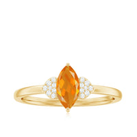 Marquise solitaire fire opal engagement ring with diamond accents by Rosec Jewels, showcasing a vibrant orange gemstone and elegant band.