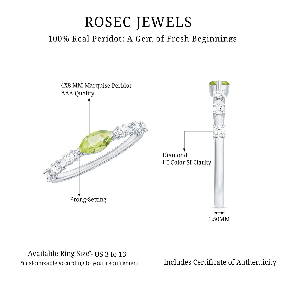 0.75 CT Peridot East West Ring with Diamond Accent