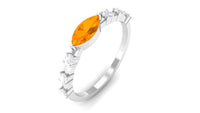 East West Marquise Fire Opal and Diamond engagement ring by Rosec Jewels with a marquise-shaped fire opal and sparkling diamonds.