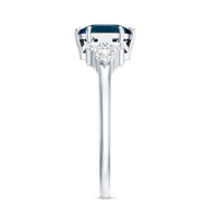 Asscher Cut London Blue Topaz Solitaire Engagement Ring with Diamond Trio