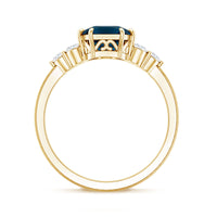 Asscher Cut London Blue Topaz Solitaire Engagement Ring with Diamond Trio