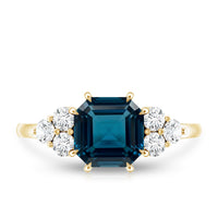 Asscher Cut London Blue Topaz Solitaire Engagement Ring with Diamond Trio