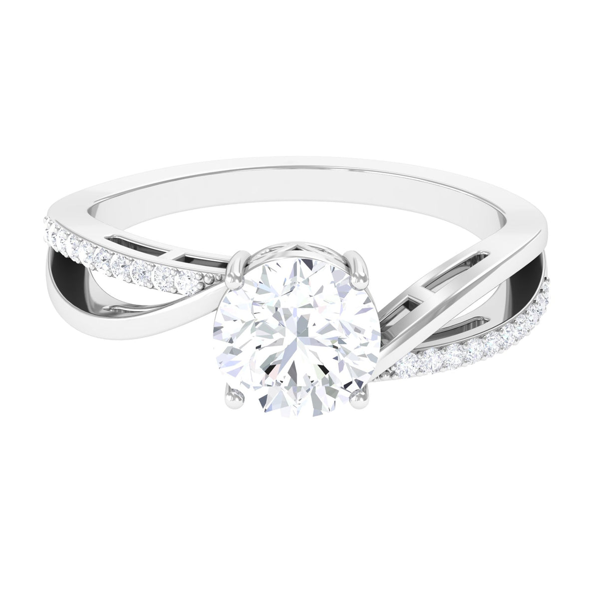 Elegant solitaire engagement ring featuring a 1.50 CT round cut zircon stone in a bypass style by Rosec Jewels