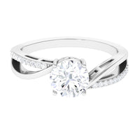 Elegant solitaire engagement ring featuring a 1.50 CT round cut zircon stone in a bypass style by Rosec Jewels