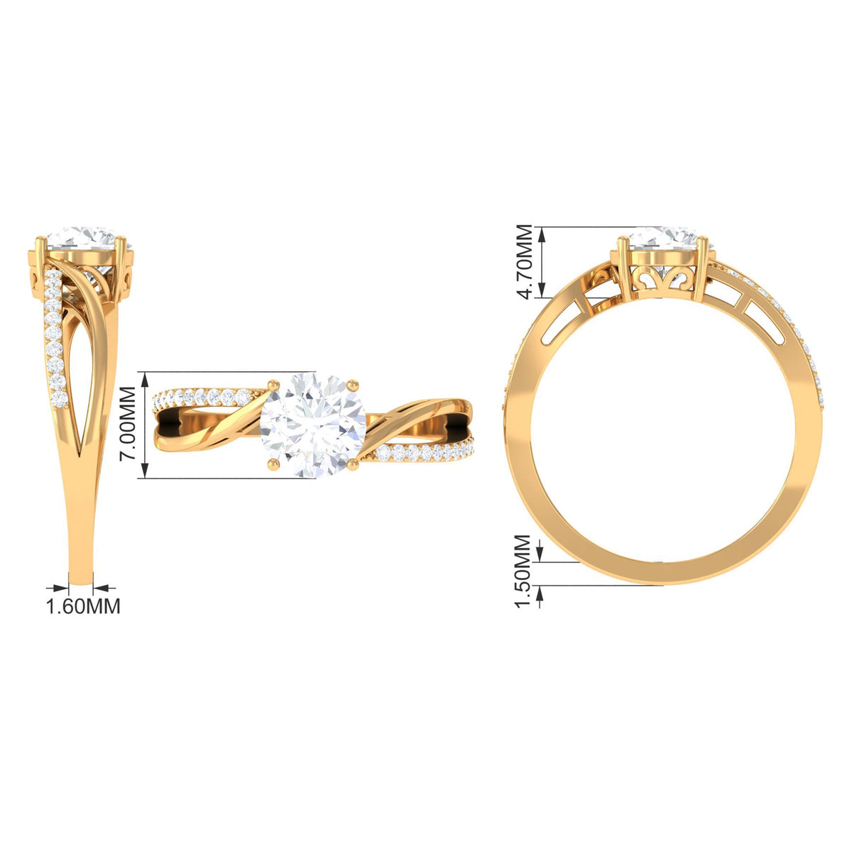 Round cut 1.50 CT zircon solitaire bypass engagement ring by Rosec Jewels, showcasing a sleek design and sparkling center stone.