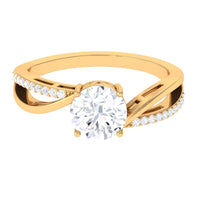 Round cut 1.50 CT zircon solitaire bypass engagement ring by Rosec Jewels, showcasing the elegant ring with a central sparkling stone.