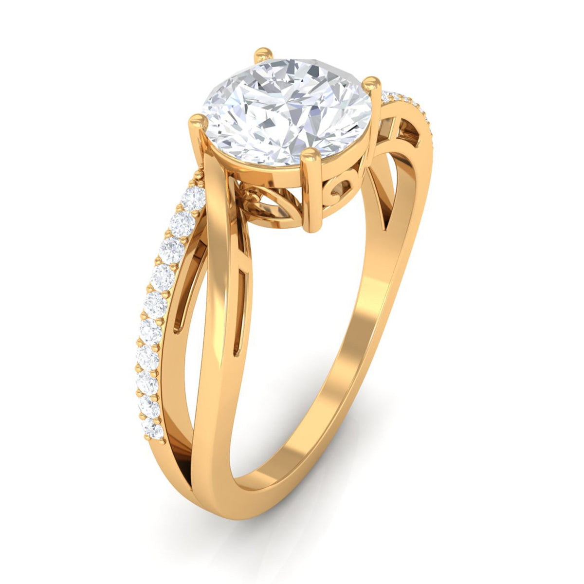 Round cut 1.50 CT solitaire zircon bypass engagement ring by Rosec Jewels, featuring a sleek band and sparkling center stone.