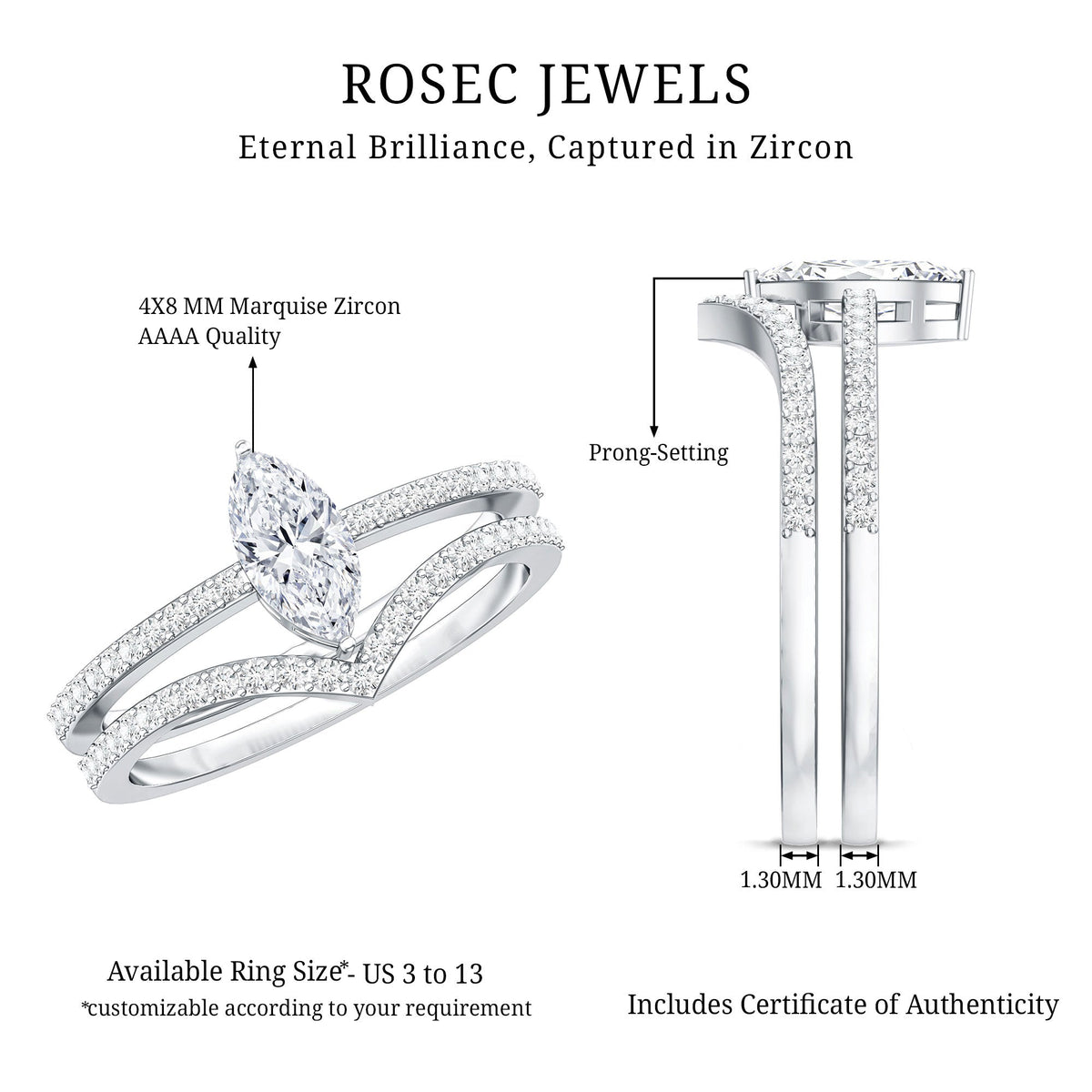 Certified Marquise Cut Zircon Wedding Ring Set for Women
