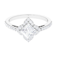 1.75 CT Princess Cut Zircon Engagement Ring Floral Halo