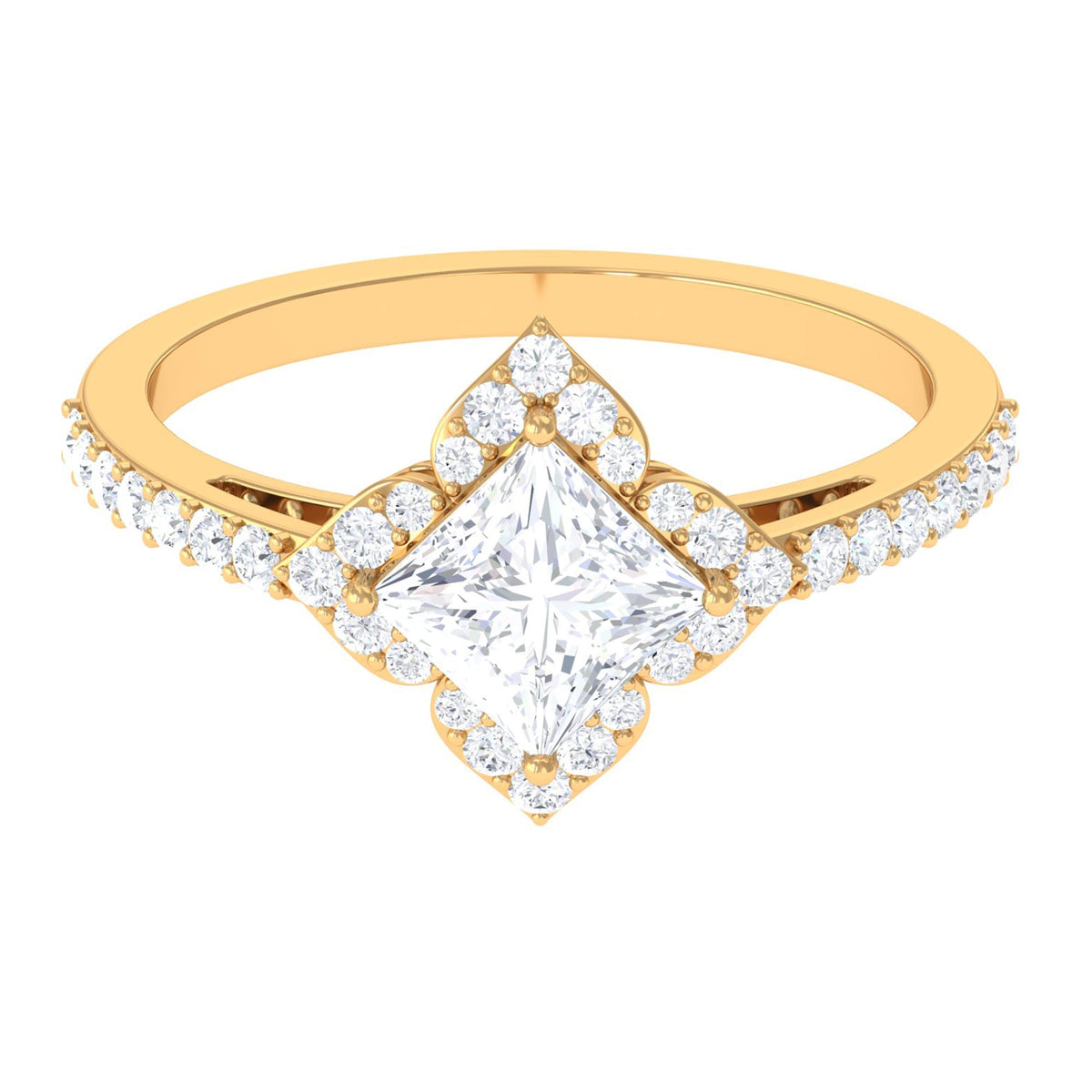1.75 CT Princess Cut Zircon Engagement Ring Floral Halo