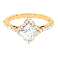 1.75 CT Princess Cut Zircon Engagement Ring Floral Halo